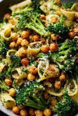 Bowl of Broccoli Chickpea Pasta with garlic olive oil
