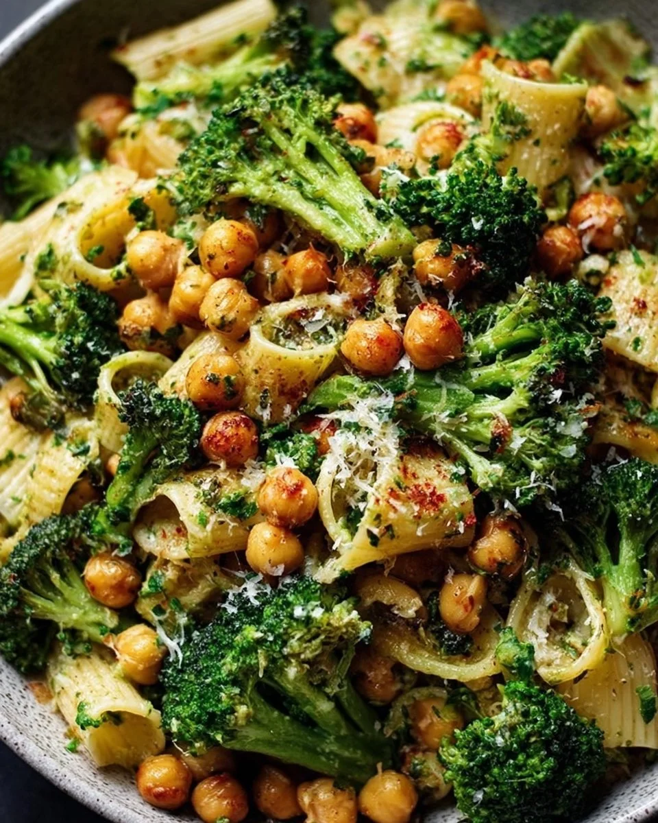 Broccoli Chickpea Pasta with Garlic Olive Oil