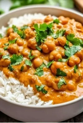 A bowl of easy chickpea curry with spices and herbs, ready to serve.