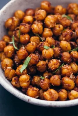 Bowl of easy crispy oven roasted chickpeas, a tasty and healthy snack option