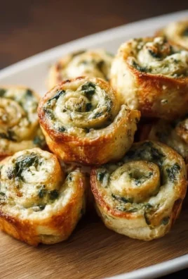 Bite-sized pinwheels filled with creamy spinach dip.