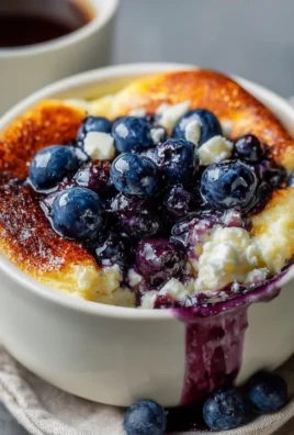 Delicious baked blueberry cottage cheese breakfast bowl topped with fresh blueberries