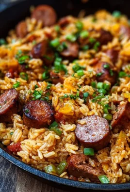 Cajun Sausage and Rice Skillet dish garnished with green onions.