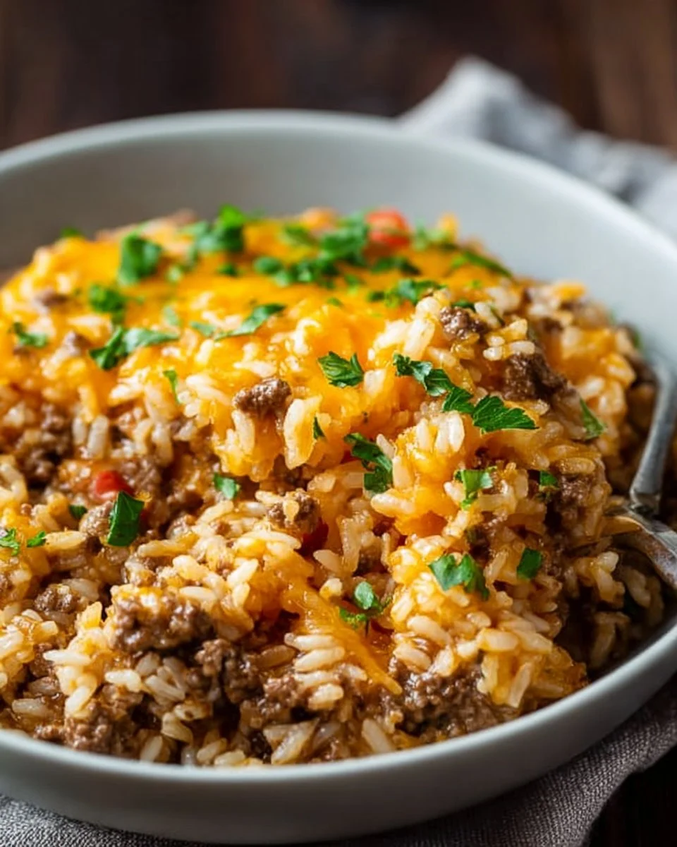 Cheesy Ground Beef and Rice Casserole