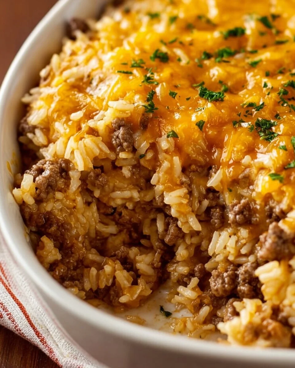 Cheesy Ground Beef and Rice Casserole