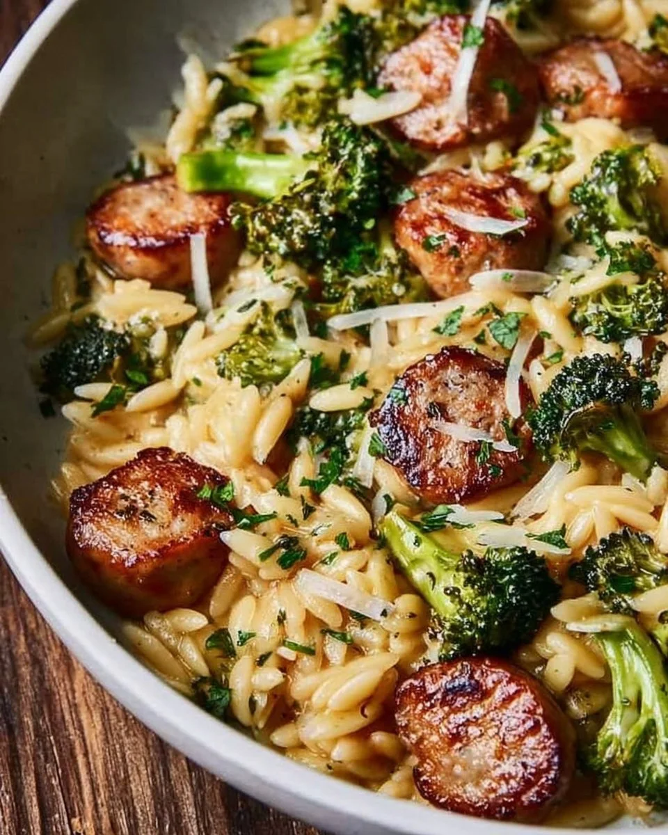 Creamy Orzo with Chicken Sausage and Broccoli