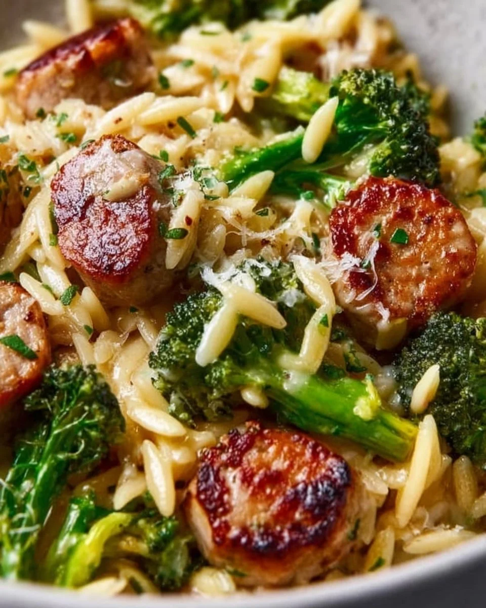 Creamy Orzo with Chicken Sausage and Broccoli