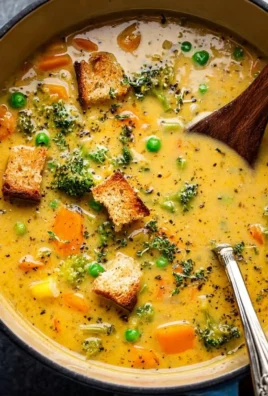 Bowl of creamy vegetable soup with assorted vegetables and herbs
