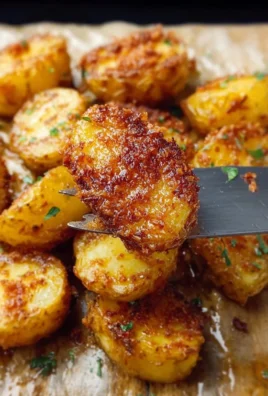 Crispy Parmesan potatoes garnished and served on a plate