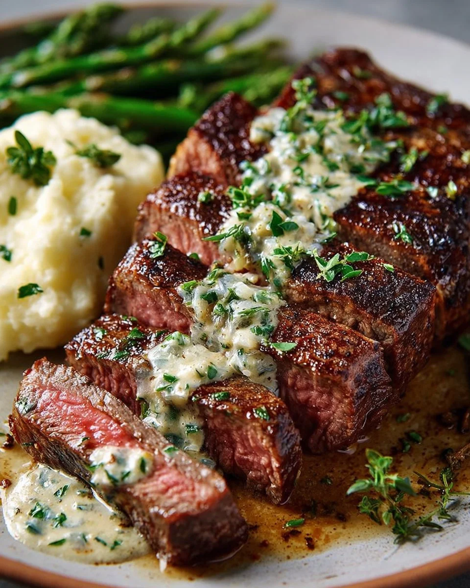 Garlic Butter Steak With Parmesan Cream Sauce