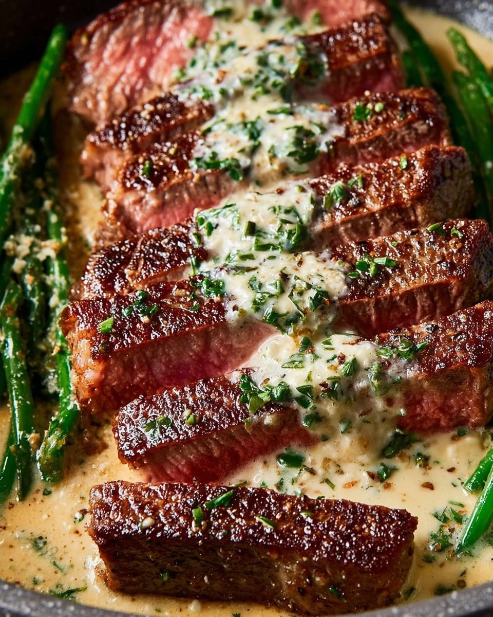 Garlic Butter Steak With Parmesan Cream Sauce