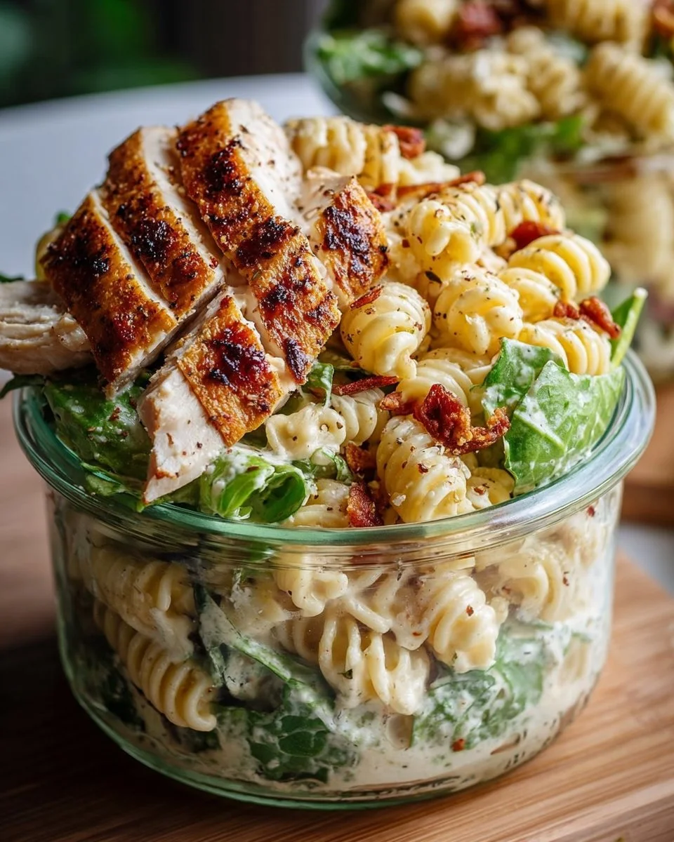 Grilled Chicken Caesar Pasta Salad Jars