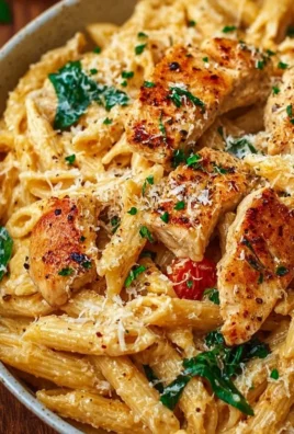 Healthy garlic parmesan chicken pasta with fresh ingredients and Parmesan cheese