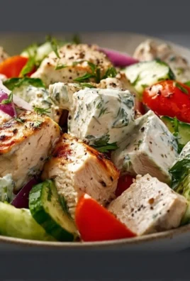 Healthy Mediterranean tzatziki chicken salad with fresh ingredients