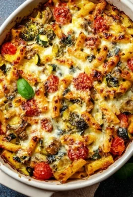 Healthy Mediterranean Vegetable Pasta Bake with colorful veggies