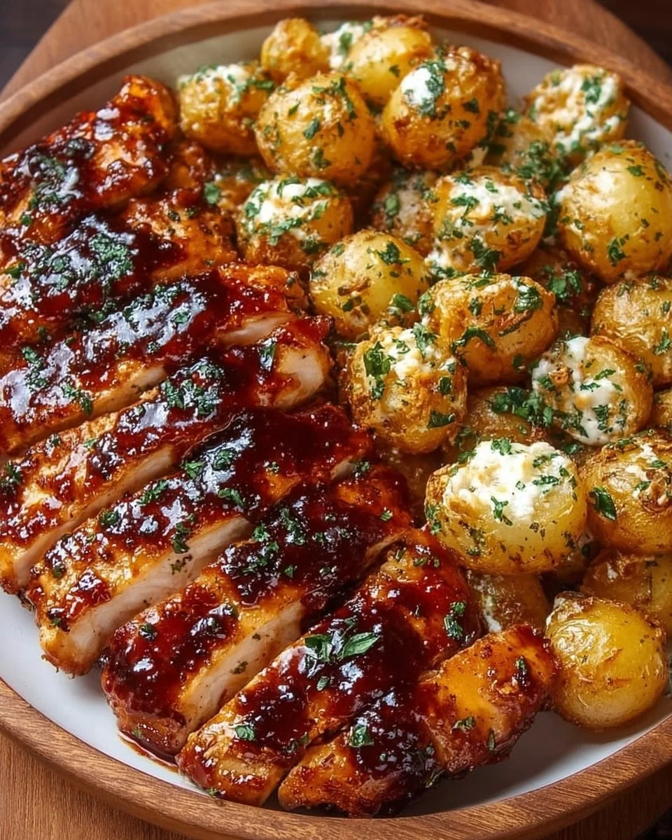 Honey BBQ Chicken with Garlic Parmesan Potatoes