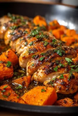 Honey Garlic Chicken served with roasted sweet potatoes
