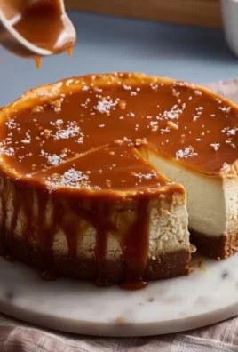 Delicious salted caramel cheesecake drizzled with caramel sauce