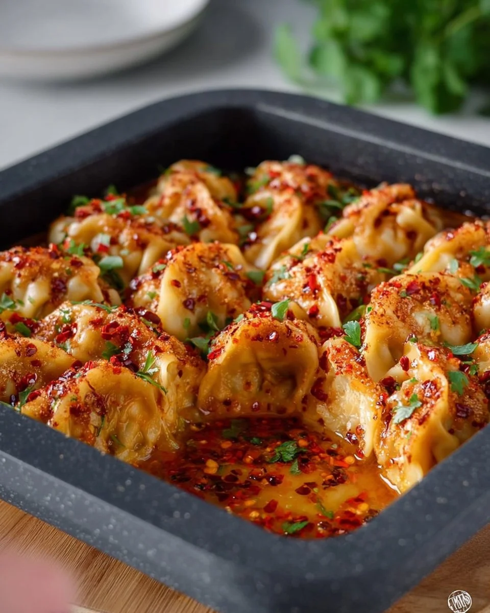 Viral Spicy Savory Dumpling Bake